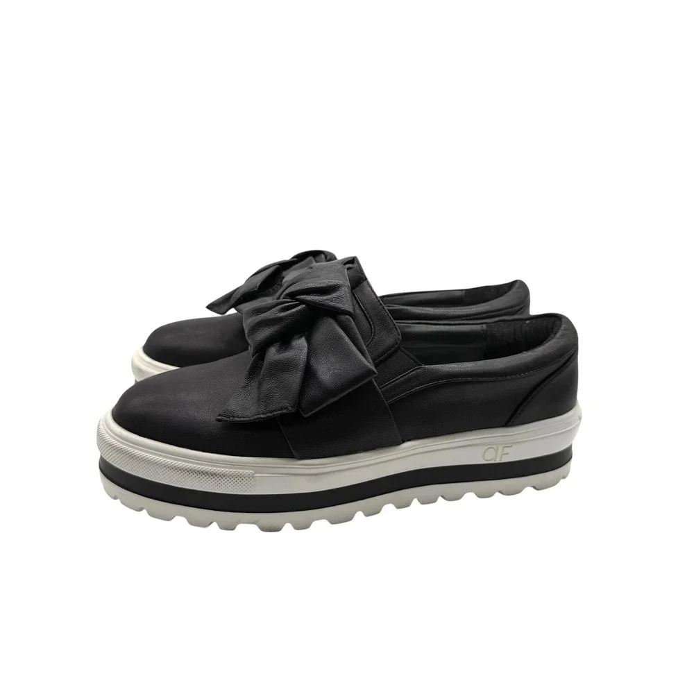 Anne Fontaine Black Platform Loafers Slip On Bow Accent Women's Shoes Size 39‎